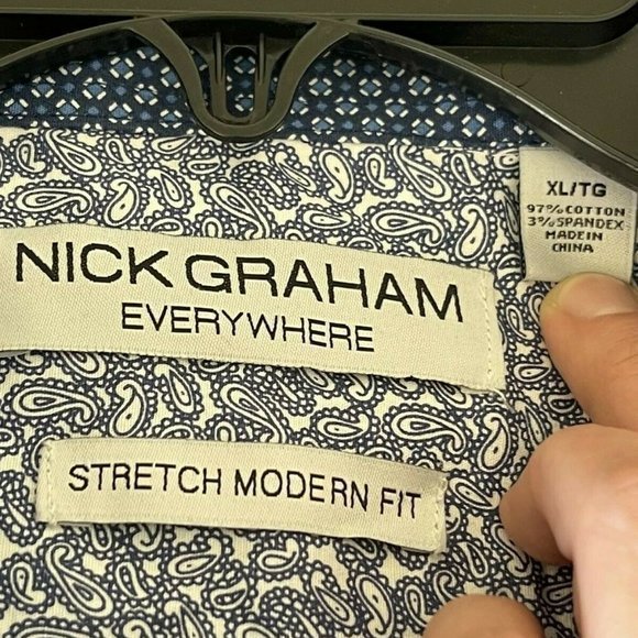 Nick Graham Every Where Mens Button up Long Sleeve Print Shirt Size XL Stretch - Picture 6 of 12